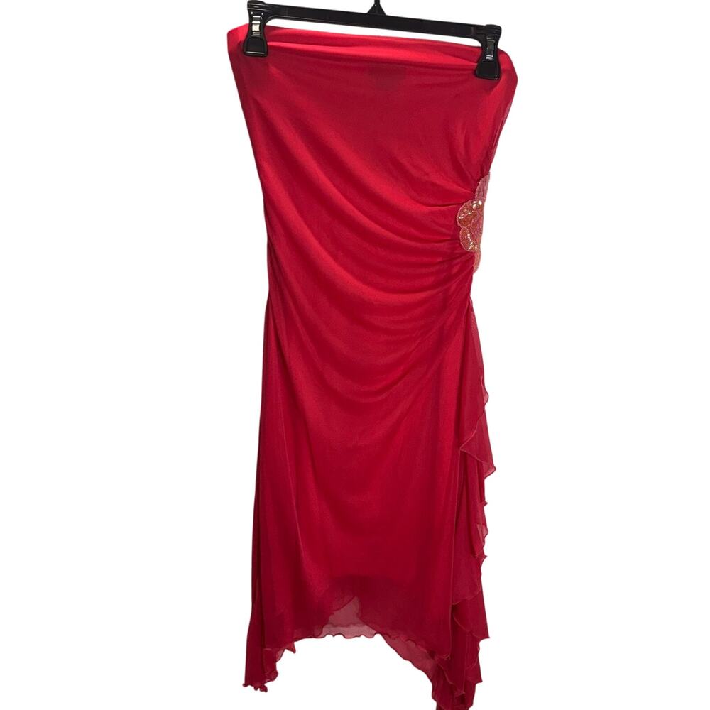 My Michelle Strapless Pink Ruched Handkerchief Hem Dress Womens Small